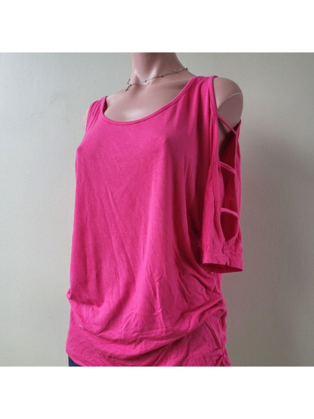 Bright Hot Pink Off-The-Shoulder Short Sleeve Summer Top (M)